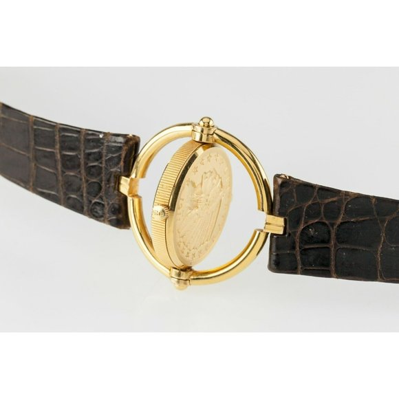Corum 18k Yellow Gold $5 Half Eagle Quartz Coin Watch w/ Rotating Bezel - Picture 9 of 10